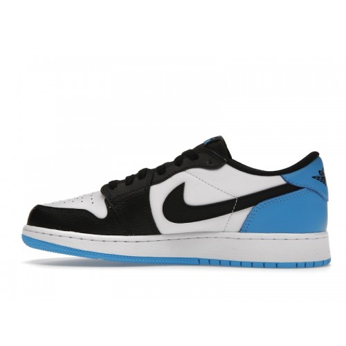 Кроссы Jordan 1 Retro Low OG Black Dark Powder Blue (GS) - подростковая сетка размеров