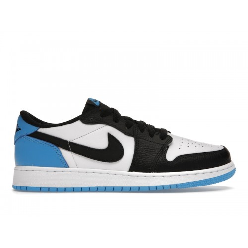 Кроссы Jordan 1 Retro Low OG Black Dark Powder Blue (GS) - подростковая сетка размеров