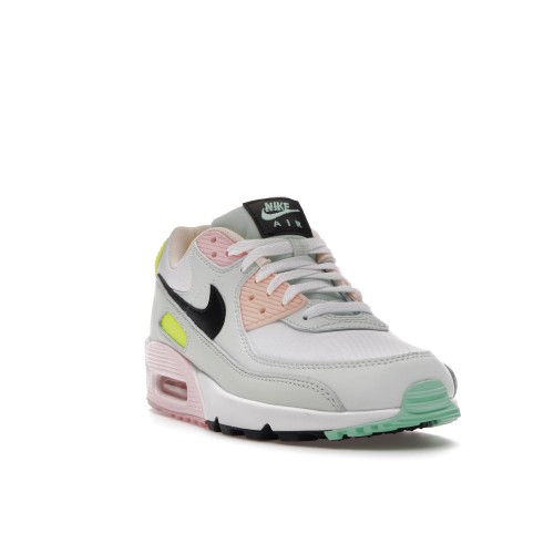 Кроссы Nike Air Max 90 White Volt Green Glow (W) - женская сетка размеров