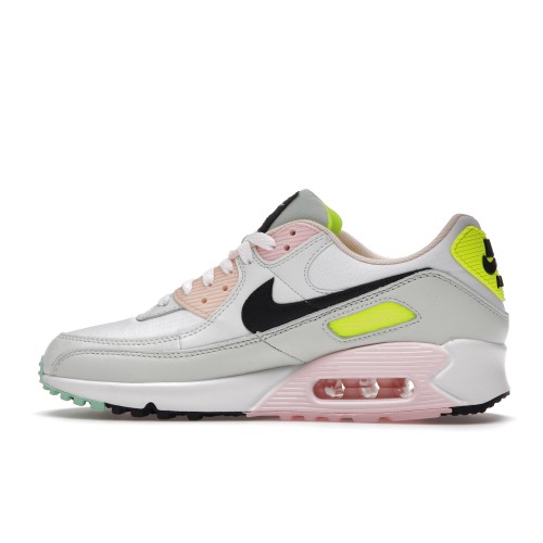 Кроссы Nike Air Max 90 White Volt Green Glow (W) - женская сетка размеров