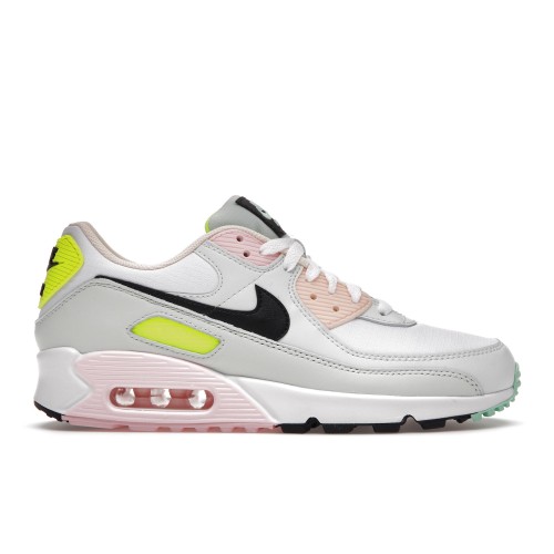 Кроссы Nike Air Max 90 White Volt Green Glow (W) - женская сетка размеров