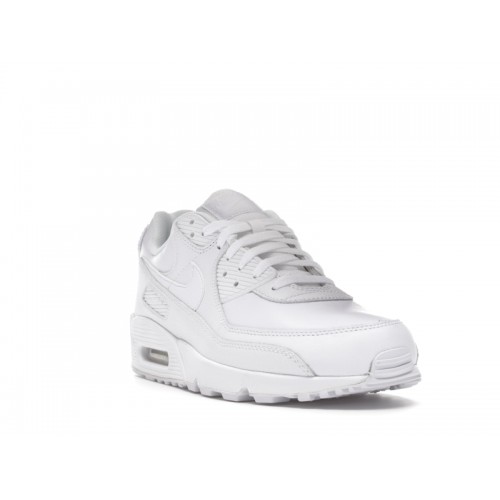 Кроссы Nike Air Max 90 Leather Triple White - мужская сетка размеров