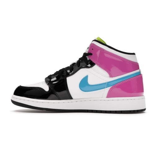 Кроссы Jordan 1 Mid White Black Cyber Pink (GS) - подростковая сетка размеров