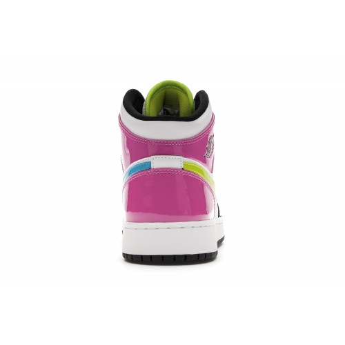 Кроссы Jordan 1 Mid White Black Cyber Pink (GS) - подростковая сетка размеров