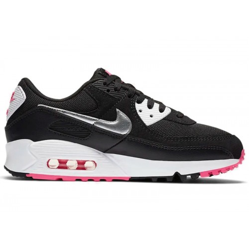 Кроссы Nike Air Max 90 Black Metallic Silver Pink Blast (W) - женская сетка размеров