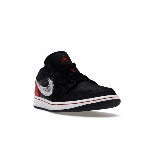 Air Jordan 1 Low Brushstroke Swoosh - Black Red - мужская сетка размеров