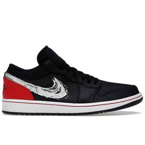 Air Jordan 1 Low Brushstroke Swoosh - Black Red - мужская сетка размеров