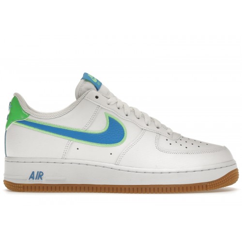 Кроссы Nike Air Force 1 Low White Poison Green Photo Blue Gum - мужская сетка размеров