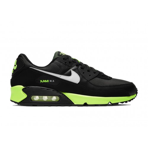 Кроссы Nike Air Max 90 Black Hot Lime - мужская сетка размеров