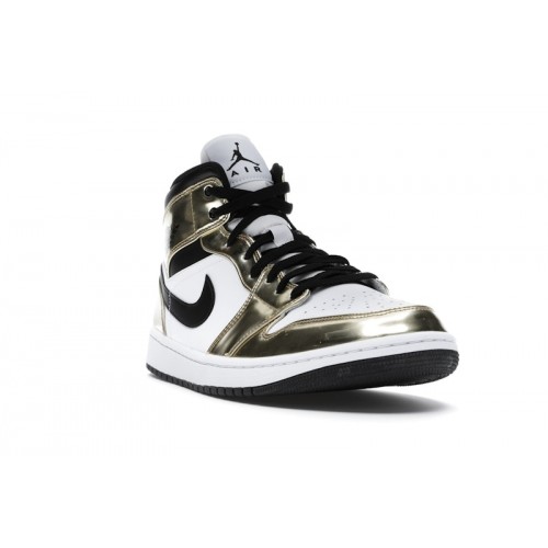 Кроссы Jordan 1 Mid Metallic Gold Black White - мужская сетка размеров