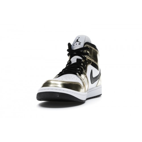 Кроссы Jordan 1 Mid Metallic Gold Black White - мужская сетка размеров