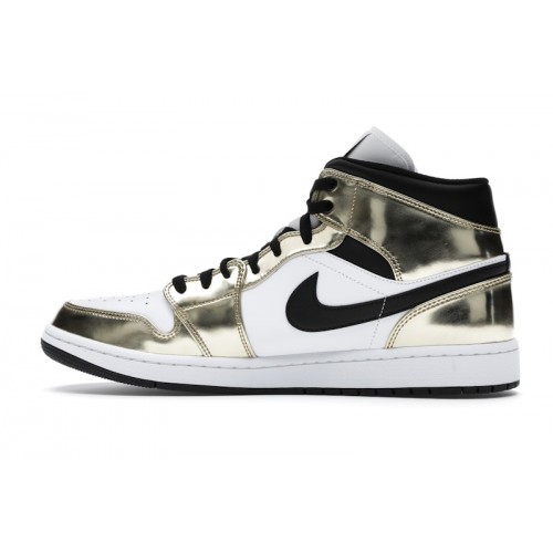 Кроссы Jordan 1 Mid Metallic Gold Black White - мужская сетка размеров