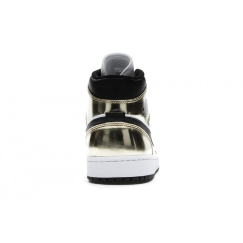 Кроссы Jordan 1 Mid Metallic Gold Black White - мужская сетка размеров