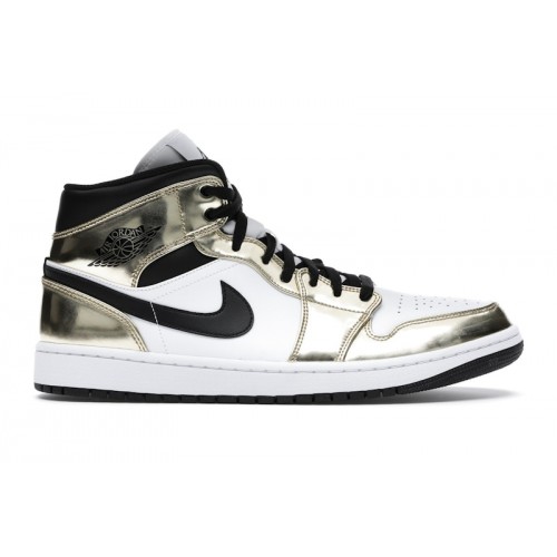 Кроссы Jordan 1 Mid Metallic Gold Black White - мужская сетка размеров