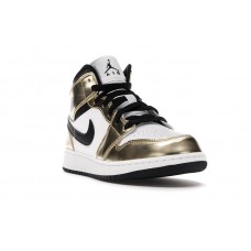 Подростковые Jordan 1 Mid Metallic Gold Black White (GS)