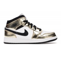 Подростковые кроссовки Jordan 1 Mid Metallic Gold Black White (GS)