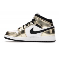 Подростковые Jordan 1 Mid Metallic Gold Black White (GS)