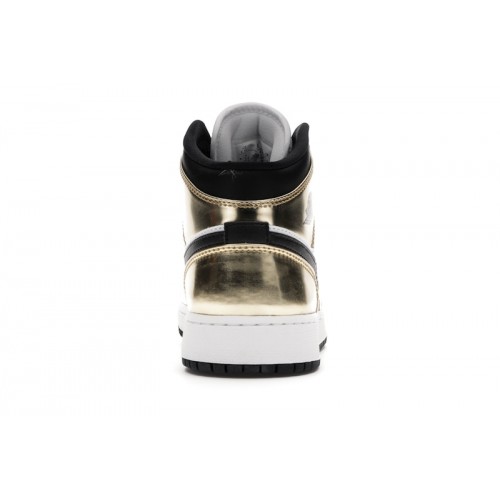 Кроссы Jordan 1 Mid Metallic Gold Black White (GS) - подростковая сетка размеров