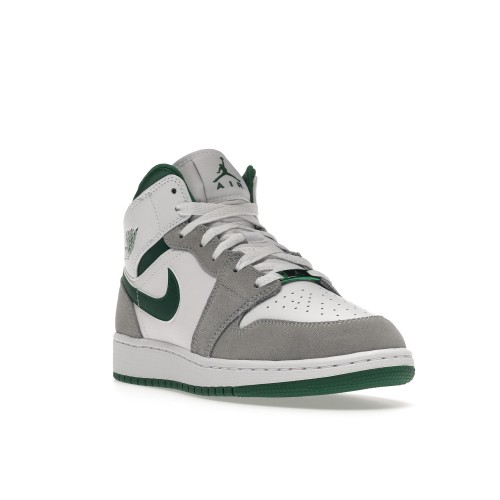 Кроссы Jordan 1 Mid SE White Pine Green Smoke Grey (GS) - подростковая сетка размеров