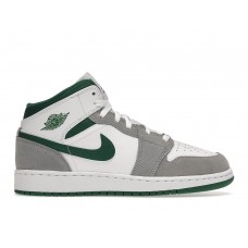 Подростковые кроссовки Jordan 1 Mid SE White Pine Green Smoke Grey (GS)