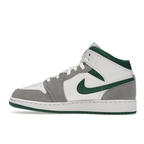 Кроссы Jordan 1 Mid SE White Pine Green Smoke Grey (GS) - подростковая сетка размеров