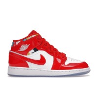 Подростковые кроссовки Jordan 1 Mid Barcelona Sweater Red Patent (GS)