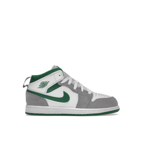 Кроссы Jordan 1 Mid SE White Pine Green Smoke Grey (PS) - подростковая сетка размеров