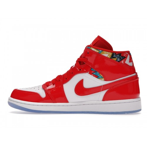 Кроссы Jordan 1 Mid Barcelona Sweater Red Patent - мужская сетка размеров