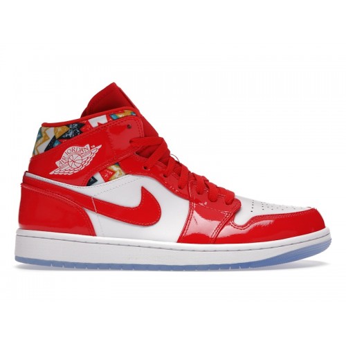 Кроссы Jordan 1 Mid Barcelona Sweater Red Patent - мужская сетка размеров