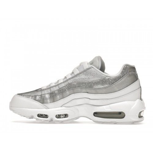 Кроссы Nike Air Max 95 White Metallic Silver (W) - женская сетка размеров