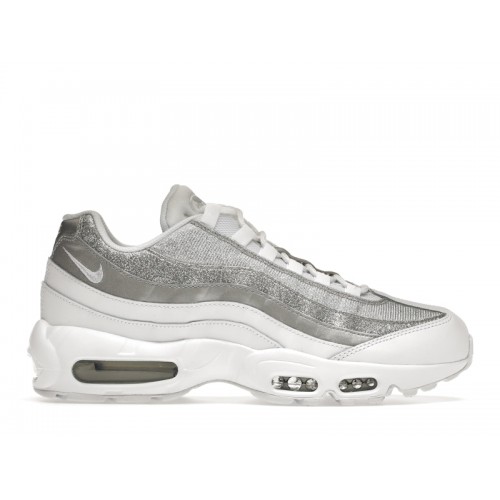 Кроссы Nike Air Max 95 White Metallic Silver (W) - женская сетка размеров