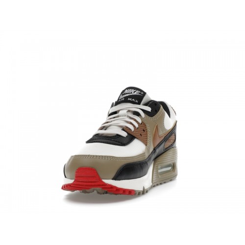Кроссы Nike Air Max 90 Phantom Black Fire Red Light British Tan (W) - женская сетка размеров