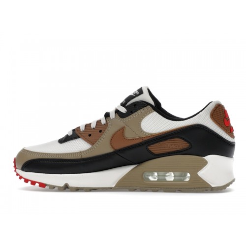 Кроссы Nike Air Max 90 Phantom Black Fire Red Light British Tan (W) - женская сетка размеров