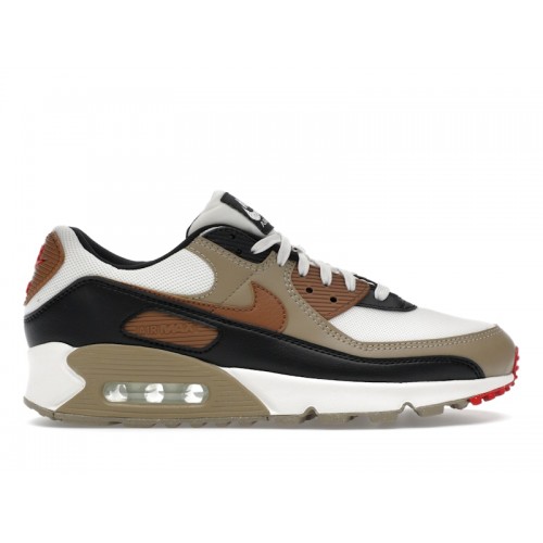 Кроссы Nike Air Max 90 Phantom Black Fire Red Light British Tan (W) - женская сетка размеров