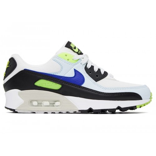 Кроссы Nike Air Max 90 White Blue Tint Volt (W) - женская сетка размеров