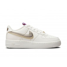 Подростковые кроссовки Nike Air Force 1 LV8 Double Swoosh Silver Gold (GS)