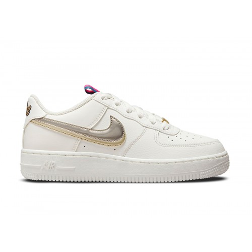 Кроссы Nike Air Force 1 LV8 Double Swoosh Silver Gold (GS) - подростковая сетка размеров