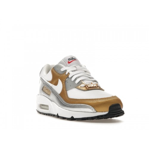 Кроссы Nike Air Max 90 SE White Metallic Gold (W) - женская сетка размеров