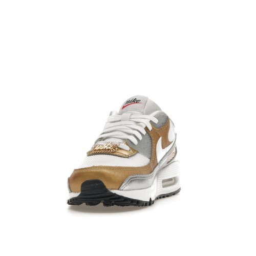 Кроссы Nike Air Max 90 SE White Metallic Gold (W) - женская сетка размеров