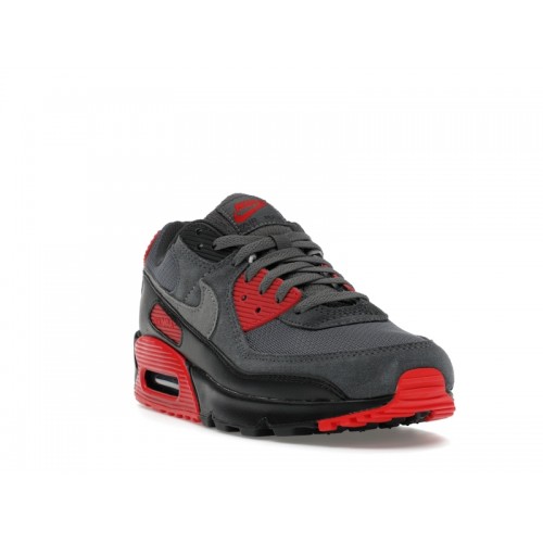 Кроссы Nike Air Max 90 Smoke Grey Fire Red - мужская сетка размеров