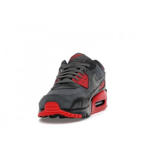 Кроссы Nike Air Max 90 Smoke Grey Fire Red - мужская сетка размеров