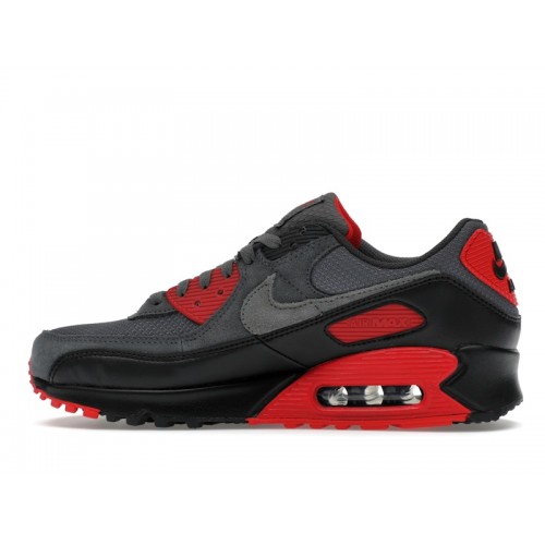Кроссы Nike Air Max 90 Smoke Grey Fire Red - мужская сетка размеров