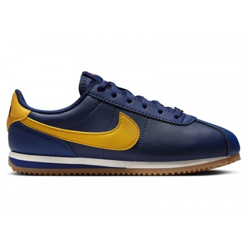 Кроссы Nike Cortez Midnight Navy Blue Void Sail University Gold (GS) - подростковая сетка размеров