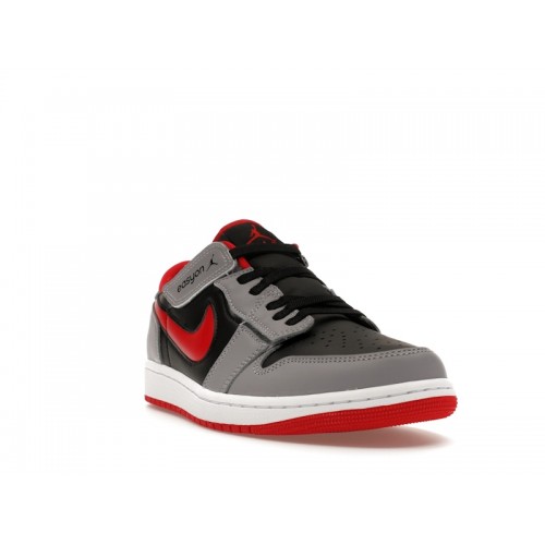 Кроссы Jordan 1 Low Flyease Fire Red Cement Grey - мужская сетка размеров
