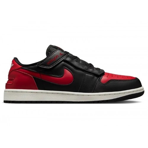 Кроссы Jordan 1 Low FlyEase Black Summit White Varsity Red - мужская сетка размеров