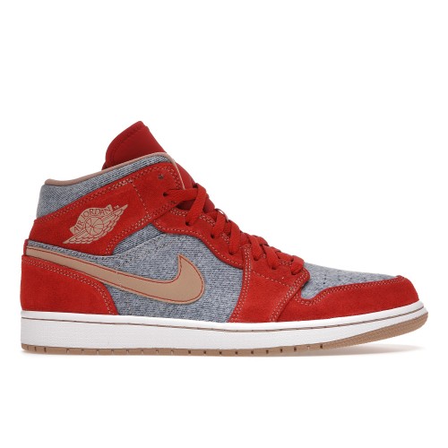 Кроссы Jordan 1 Mid Denim Red - мужская сетка размеров