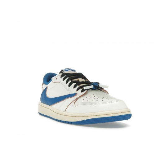 Кроссы Jordan 1 Retro Low OG SP Fragment x Travis Scott Sail Military Blue - мужская сетка размеров