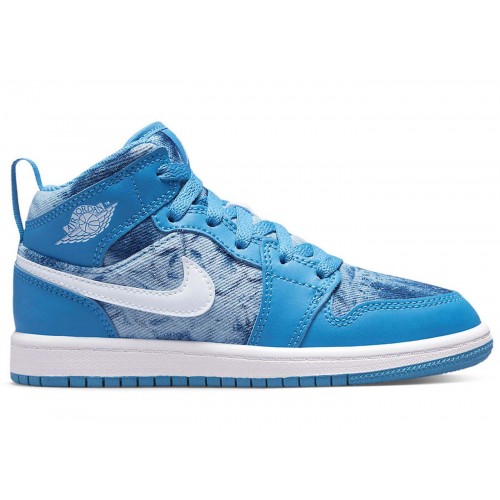 Кроссы Jordan 1 Mid Washed Denim (PS) - подростковая сетка размеров