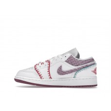 Подростковые Jordan 1 Low White Light Bordeaux (GS)