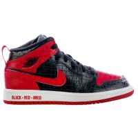 Детские Jordan 1 Mid Black Red Bred (PS)